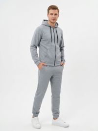 8675-60 светло-серый мужской спортивный костюм (трехнитка на флисе, манжет, кофта на змейке, с капюшоном, 3ед, размеры норма: 48 фото