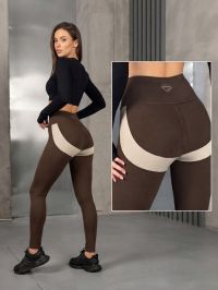 0016-9 коричневі жіночі лосини з ефектом push up на мембрані (мікродайвінг на флісі, з утяжкою, 7 од, розміри норма:  S. M. L. п фото