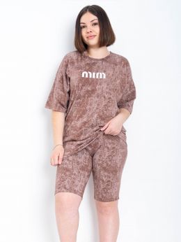 купить 0241-31 мокко женский костюм-двойка (футболка + велосипедки) (5'TH AVENUE, 3 ед. размеры полубатал: 48. 50. 52) оптом