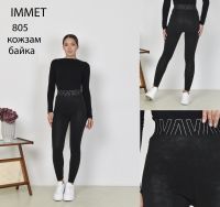 0805 # черные женские лосины кож-зам на байке (Immet, кож-зам, байка, 4 ед, размеры норма: M-2XL) выдача на следующий день фото
