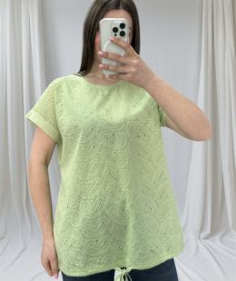 купить 25047 *  зеленая женская футболка (прошва+коттон, 6 ед. размеры полубатал: M. L. XL, повторяются, большемерят на 1 размер) выдач оптом