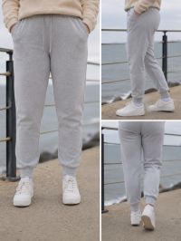 7287-61 # серые женские спортивные штаны на флисе (Турция, флис, 6 ед, размеры норма: S, S, M, S, L, L , оттенок манжет может от фото
