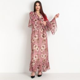 0339-8 пудровое женское платье (принт, турецкое качество, подкладка, 4 ед. размеры норма: S. M .L. XL) фото