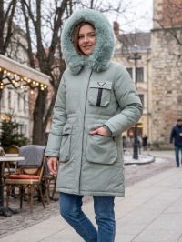 8527-70 бірюзова жіноча тепла куртка (синтепон,з капюшоном, на затядках, 4 од, розміри норма :M. L. XL. 2XL) фото