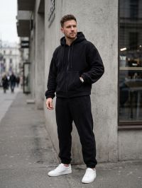 0738-1 чорний чоловічий спортивний костюм (5'TH AVENUE, турецький полар-фліс, кофта на змійці, з капюшоном, 3 од. розміри норма: фото