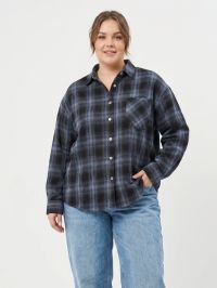 0145-62 темно-синяя женская рубашка в клетку (фланель, с карманом, 5ед, уневерсальный размер норма-полубатал:48-54) фото