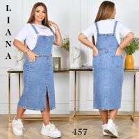 купить 0457# голубой женский джинсовый сарафан (Liana, стрейч коттон, 6 ед, размеры батал: 2XL-7XL) выдача на следующий день оптом