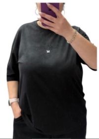 25107# черная  женская футболка oversize (95% коттон, 6 ед, размеры полубатал: 46-52, 52-58) выдача на следующий день фото