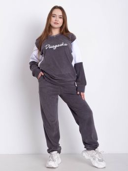 12480-6 серый женский спортивный косюм (SARA, велюр, 2 ед. размеры полубатал: 46/48, 50/52) фото