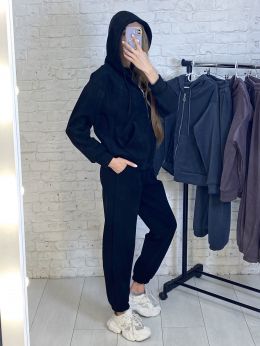 купить 0738-1 черный женский спортивный костюм (5'TH AVENUE,турецкий полар-флис  3 ед. размеры полубатал: 50, 52, 54) оптом
