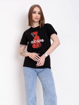 10517-1 черная женская футболка (95% коттон, 5% эластан, 4 ед. размеры норма: S-2XL, один отсутствует) фото