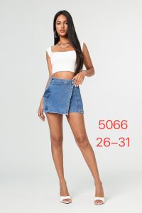 купить 5066# голубые женские шорты-юбка (New Jeans, стрейч, 6 ед, размеры норма: 26-31) выдача на следующий день оптом