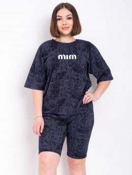 купить 0242-12 темно-синий женский костюм двойка (футболка + велосипедки) (5'TH AVENUE, турецкий хлопок, 3 ед. размеры батал: 54. 56. 5 оптом