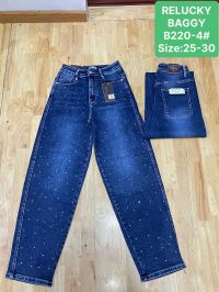 0220-4 # синие женские джинсы BAGGY с камушками (Relucky, стрейч коттон, 6 ед, размеры норма: 25-30) выдача на следующий день фото