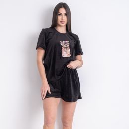 15450-1 черная женская пижама (футболка + шорты) (SARA, велюровая, 4 ед. размеры полубатальные 46/48, 46/48, 50/52, 50/52 ) фото