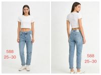 0588# голубые женские джинсы мом (стрейч коттон, 6 ед, размеры норма: 25-30) выдача на следующий день фото