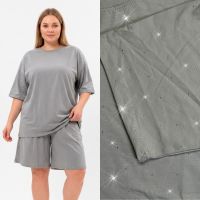 купить 3691-60 светло-серый женский костюм двойка с камнями (футболка + шорты) (5'TH AVENUE, турецкий хлопок, 4 ед. размеры полубатал:  оптом