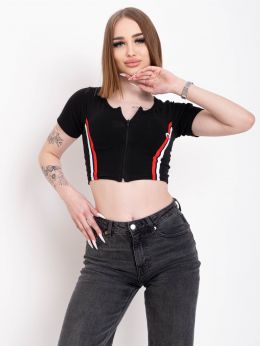 купить 0369* черная женская кофта с коротким рукавом (ТУРЦИЯ, 10 ед. размеры норма: S-L, повторяются) выдача на следующий день          оптом