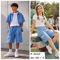 2610 # голубые подростковые джинсовые шорты 9-13 лет (стрейч коттон, 5 ед, размеры подростковые: 26-30) выдача на следующий день фото