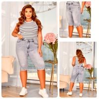 купить 0829-1 # серые женские джинсовые шорты (Lady N, стрейч коттон, 6 ед, размеры батал: 31-38) выдача на следующий день оптом