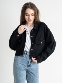 2021-11 чорна жіноча джинсова куртка (Cotton, з нашивками, 1од, розміри норма: M) фото