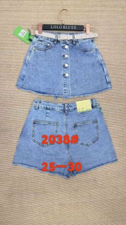 купить 2038 # голубые женские джинсовые шорты-юбка (LANLANIEE, стрейч, 6 ед. размеры норма: 25. 26. 27. 28. 29. 30) выдача на следующий оптом