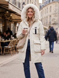 8527-100 молочна жіноча тепла куртка (синтепон,з капюшоном, на затядках, 4 од, розміри норма :M. L. XL. 2XL) фото