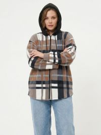 4875-3 бежевая женская рубашка на флисе с капюшоном (флис, 5 ед, размеры батал: 48, 50, 52, 54, 56) фото