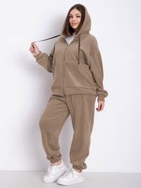 0738-3 бежевий жіночий спортивний костюм (5'TH AVENUE,турецький полар-фліс  3 од. розміри напівбатал: 48, 50, 52) фото