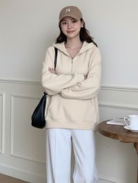 0003-2 бежевая женская спортивная кофта (змейка,с капюшоном, 5 ед, универсальный размер норма: M-XL) фото