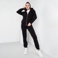 0637-1 черный женский спортивный костюм ( 5`th Avenue ,с капюшоном, турецкая трехнитка, флис, 3 ед, размеры норма: 42.44.46) фото