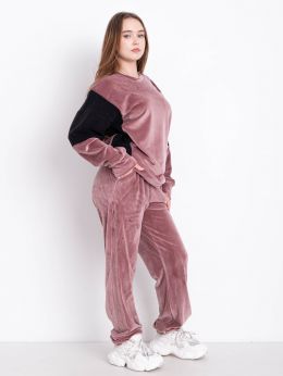 12480-33 темно-розовый женский спортивный косюм (SARA, велюр, 2 ед. размеры полубатал: 46/48, 50/52) фото