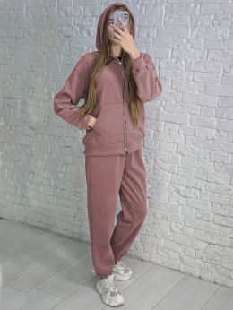 купить 0737-22 розовый женский спортивный костюм (5'TH AVENUE,турецкий полар-флис  3 ед. размеры норма: 44, 46, 48) оптом