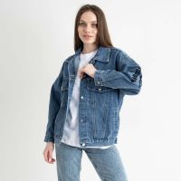 7011 блакитна жіноча джинсова куртка (Cotton, ґудзики, 2 од, розмір норма-напівбатал: M. L) фото