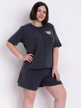 купить 12750-6 серый женский спортивный костюм (футболка + шорты) (SARA, 4 ед. размеры полубатал: 46-48. 46-48. 50-52. 50-52) оптом