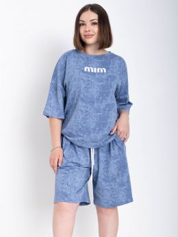 купить 0279-42 голубой женский костюм двойка (футболка + шорты) (5'TH AVENUE, турецкий хлопок, 3 ед. размеры батал:54, 56, 58) оптом