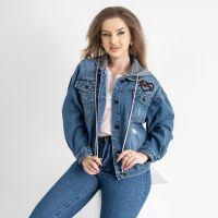 купить 8802-5   Black Coco джинсовая куртка с капюшоном женская батальная голубая котоновая (5 ед. размеры: XL.2XL.3XL.4XL.5XL) оптом