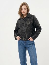 6623 черная женская куртка-косуха (экокожа, 5 ед. размеры норма: S. M. L. XL. 2XL) фото