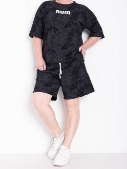 купить 0269-11 черный женский костюм двойка (футболка + шорты) (5'TH AVENUE, турецкий хлопок, варенка, 3 ед. размеры полубатал: 48. 50. оптом