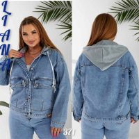 0371# голубая женская джинсовая куртка (Liana, стрейч коттон, 6 ед, размеры батал: L-5XL) выдача на следующий день фото
