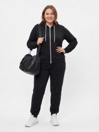 8785-11 # черный женский спортивный костюм (велюр, манжет, кофта на змейке, с капюшоном, 4 ед, размеры полубатал: 46, 48, 50,52) фото
