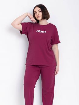 купить 1771-29 темно-розовый  женский спортивный костюм (футболка + штаны) (5'TH AVENUE, турецкая двунитка, 3 ед. размеры батал: 54. 56 оптом