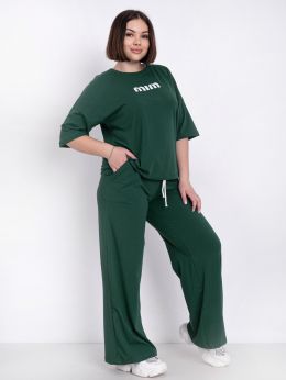 купить 0275-71 темно-зеленый женский спортивный костюм (5'TH AVENUE, турецкий хлопок, 3 ед. размеры батал: 50. 52. 54) оптом