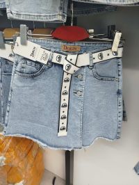 купить 7070# голубые женские джинсовые шорты-юбка(Derun, стрейч, 6 ед, размеры полубатал: 28-33) выдача на следующий день оптом