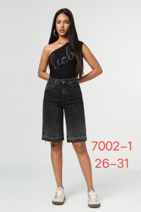 7002-1# черные женские джинсовые шорты с камнями (New Jeans, 6 ед, размеры норма: 26-31) выдача на следующий день фото