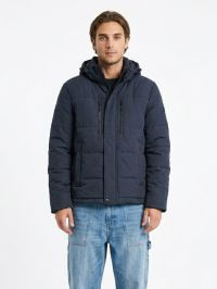 2372-2 синяя мужская куртка (синтепон, с капюшоном, 5ед, размеры норма: 48, 50, 52, 54, 56) фото