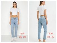 0576# голубые женские джинсы мом (стрейч коттон, 6 ед, размеры норма: 25-30) выдача на следующий день фото