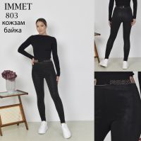 0803 # черные женские лосины кож-зам на байке (Immet, кож-зам, байка, 4 ед, размеры норма: M-2XL) выдача на следующий день фото