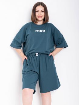 купить 0179-74 зеленый женский костюм двойка (футболка + шорты) (5'TH AVENUE, турецкая двунитка, 3 ед. размеры батал:54, 56, 58) оптом
