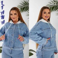 0372# голубая женская джинсовая куртка (Liana, стрейч коттон, 6 ед, размеры батал: L- 5XL) выдача на следующий день фото
